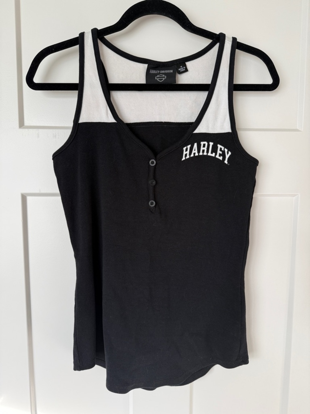 Harley-Davidson Black Tank with White Trim and Henley Buttons